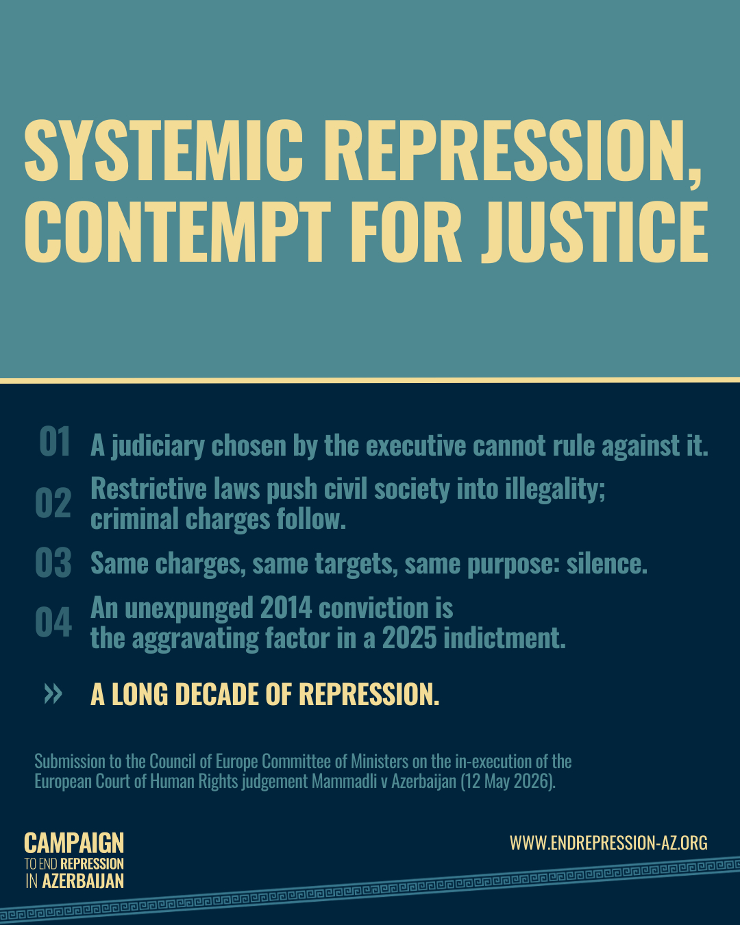Rule 9.2 Submission Concerning the Implementation of the General Measures on Mammadli v Azerbaijan (Application No. 47145/14) group of cases in connection with the ongoing wave of repression in Azerbaijan (12 May 2026) Rule 9.2 Submission Concerning the Implementation of the General Measures on Mammadli v Azerbaijan (Application No. 47145/14) group of cases in connection with the ongoing wave of repression in Azerbaijan (12 May 2026)